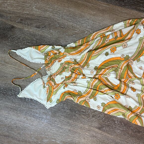 Wild Fable Strappy Mini Dress XS White Green Yellow Retro Floral Boho Summer - Picture 4 of 6